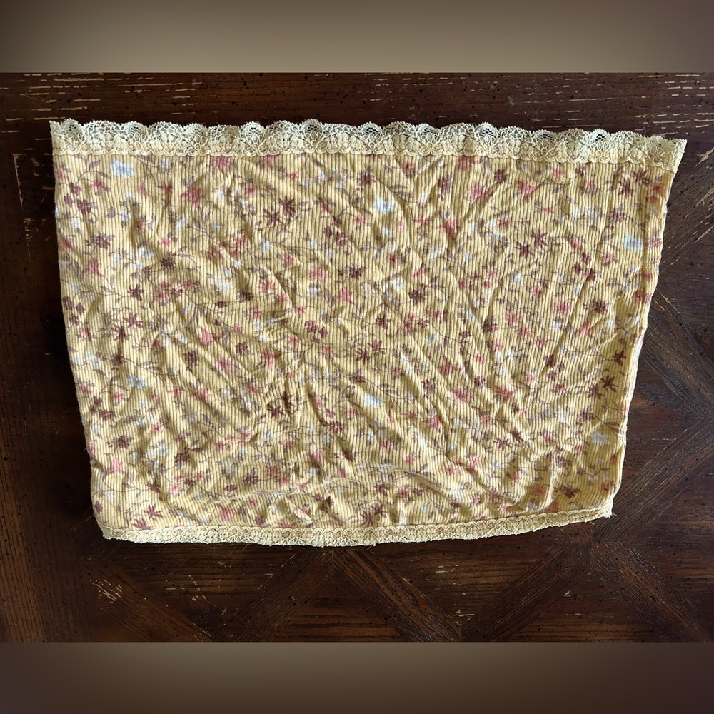 American Eagle Yellow Floral Tube Top With Lace On Ends